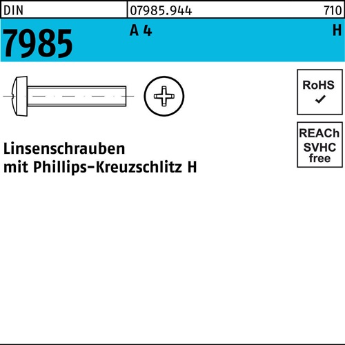 Linsenschraube DIN 7985 PH M4x 16-H A 4 1000 Stück