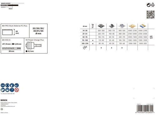 Bosch Lochsägen-Set PRO Multi Material PC Plus 9tlg. D.22-64mm Arbeits-L.44mm 