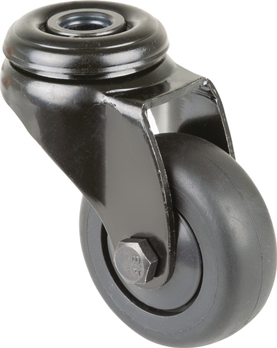 Lenkrolle D.50mm Trgf.50kg m.Rückenloch Ku.Kugell.Gum.schwarz BS ROLLEN