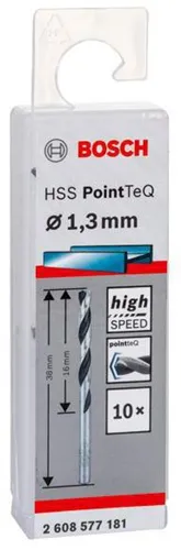 Bosch Metallspiralbohrer PointTeQ DIN388 Arbeits-L.60mm D.1,3mm Typ N 10St.