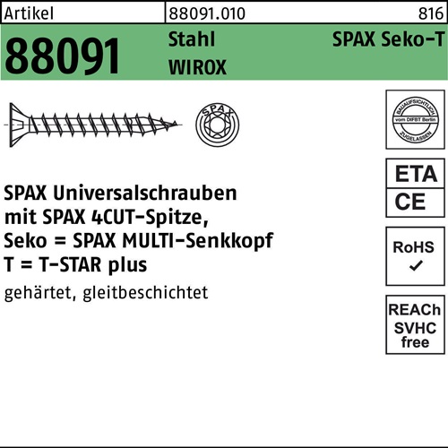 Schraube R 88091 SEKO/T-STAR 4,5x 16/13-T20 Stahl WIROX 1000 Stück SPAX