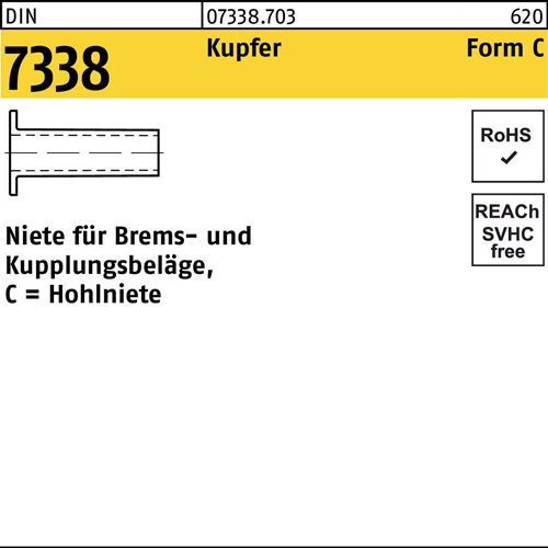 Niete DIN 7338 FormC C 8x 20 Kupfer 100 Stück