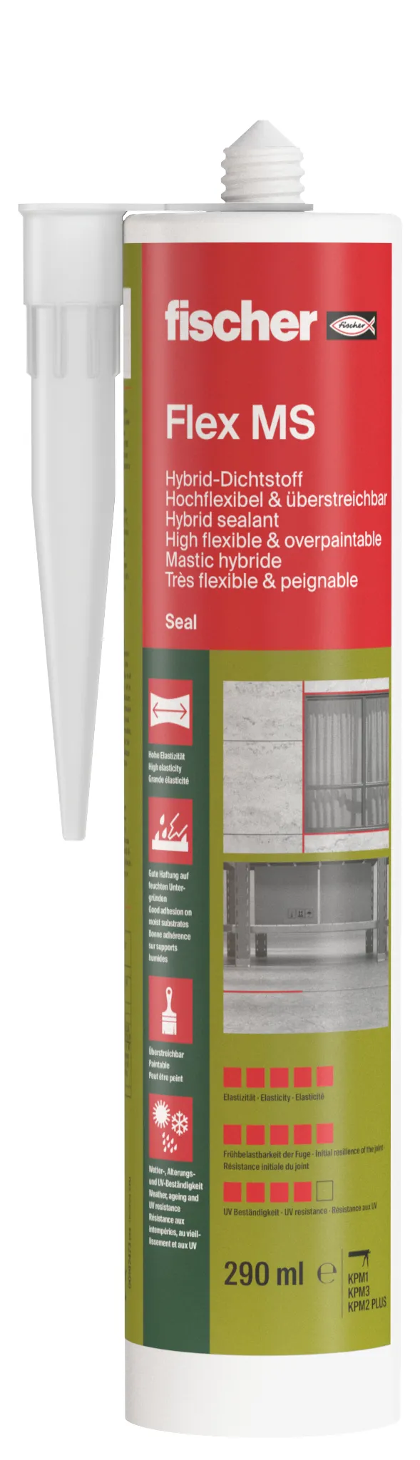 fischer Hybrid-Dichtstoff Hochflexibel &amp; überstreichbar Flex MS grau 290 ml