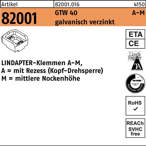 Klemmen R 82001 GTW 40 MM 10/5,0 galv.verz. 1 Stück LINDAPTER