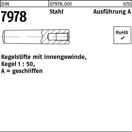 Kegelstift DIN 7978/ISO 8736 Innengewinde A 8x 50 Stahl Kegel 1:50 10 Stück