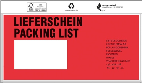 Dokumententaschen Standard Maße 240x110mm DIN-lang m.Druck Lieferschein TRANSPAK