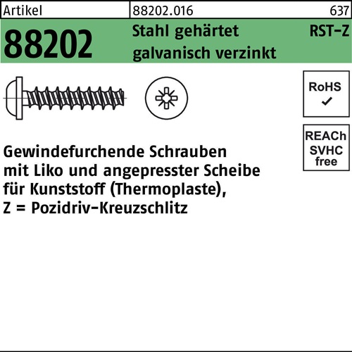 Gewindefurchendeschraube R 88202 Liko PZ 4x12-Z Stahl gehärtet galv.verz. 500St.