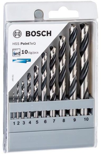 Bosch Metallspiralbohrer PointTeQ DIN388 10tlg. Arbeits-L.12-87mm D.1-10mm HSS Typ N