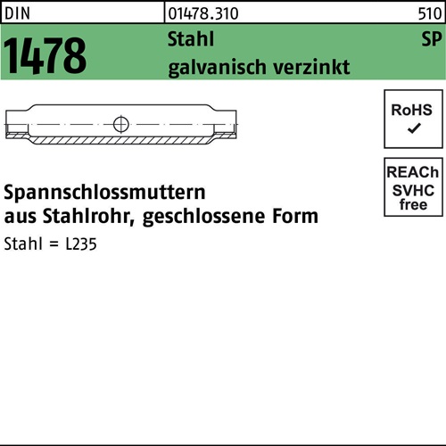 Spannschlossmutter DIN 1478 ÜZ geschlossen SP M16 Stahl 3.6 galv.verz. 1St.