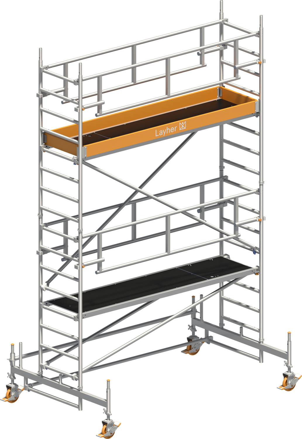 Layher Fahrgerüst Uni Standard P2 SAFETY PLUS mit Doppelgeländer Typ: 1421103 | SH: 3,35 m / AH: 5,35 m