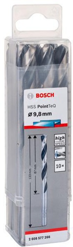 Bosch Metallspiralbohrer PointTeQ DIN388 Arbeits-L.87mm D.9,8mm Typ N 10St.