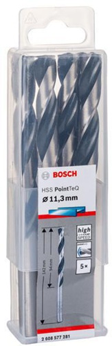 Bosch Metallspiralbohrer PointTeQ DIN388 Arbeits-L.94mm D.11,3mm Typ N 5St.