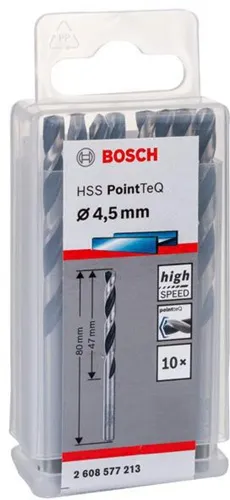 Bosch Metallspiralbohrer PointTeQ DIN388 Arbeits-L.47mm D.4,5mm Typ N 10St.