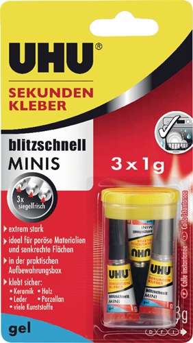 Sekundenkleber blitzschnell SUPERGEL 3x 1g farblos Tube UHU