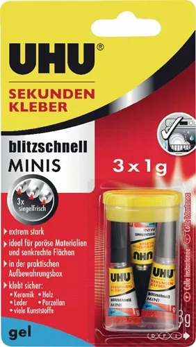 Sekundenkleber blitzschnell SUPERGEL 3x 1g farblos Tube UHU