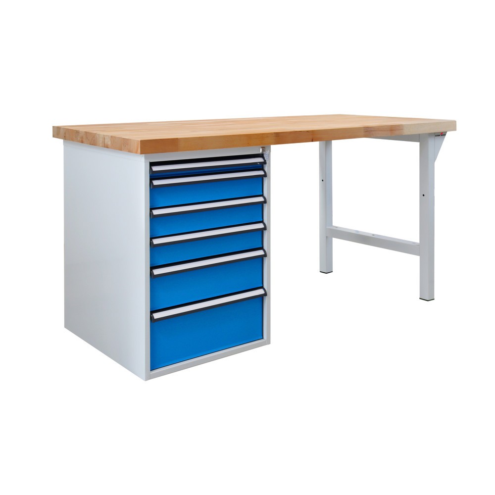 Steinbock® Werkbank Pro, 6 Schubladen, TK 500 kg, HxBxT 850 x 1.500 x 750 mm