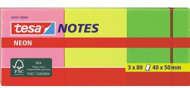 tesa Haftnotizblock Neon Notes 56001-00000 40x50mm sort. 3x80Blatt