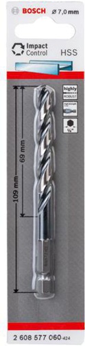 Bosch Spiralbohrer Arbeits-L.69mm D.7mm L.109mm HSS Schaft-D.6,35mm