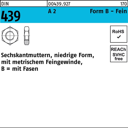 Sechskantmutter DIN 439/ISO 4035 FormB BM 18x 1 A 2 10 Stück