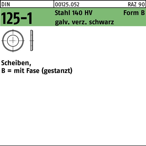 Unterlegscheibe DIN 125-1 B 8,4x16x1,6 Stahl 140 HV galv.verz. sw 1000St.