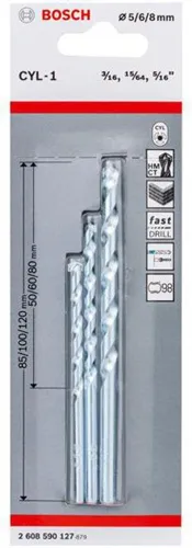 Bosch Steinbohrer-Set CYL-1 3tlg. Arbeits-L.50-120mm D.5/6/8mm