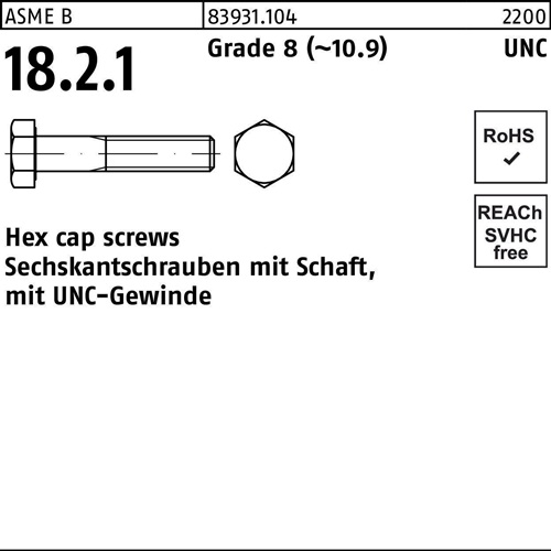 Sechskantschraube R 83931 UNC-Gewinde/Schaft 1/4x3 1/2 Grade 8 (~10.9) 200St.