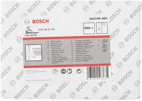 Bosch Rundkopfstreifennagel SN21RK 80G Kopf-D.7mm L.80mm Schaft-D.3,1mm glatt verzinkt