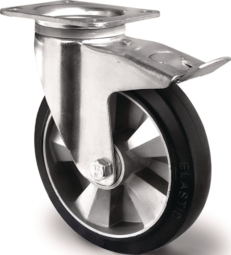 TECWERK Schwerlastlenkrolle D.125mm Trgf.300kg Festst.Elastikgummi Bau-H.164mm
