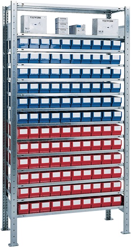 TECWERK Steckregal H2000xB1000xT400mm Grundregal 12 Stahl-Bd.60x3 blau,60x3 rot 