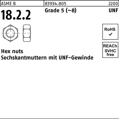 Sechskantmutter R 83934 UNF-Gewinde 3/8 Grade 5 (~8) 100 Stück