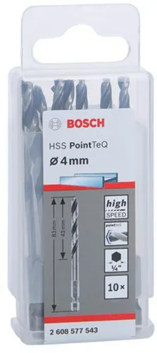 Bosch Spiralbohrer-Set PoinTeQ DIN338 10tlg.D.4mm Arbeits-L.43mm L.83mm HSS BohrertypN