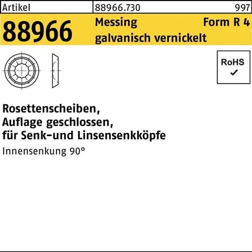 Rosettenscheibe R 88966 geschl. 7,0x12,0x3,4 Messing galv. vernickelt 100St.