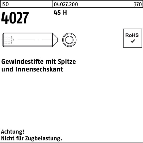 Gewindestift ISO 4027 Spitze/Innen-6kt M8x 50 45 H 100 Stück
