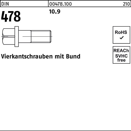Vierkantschraube DIN 478 Bund M8x 30 10.9 50 Stück
