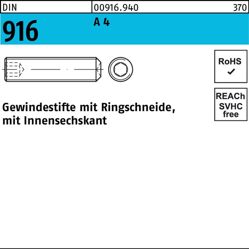 Gewindestift DIN 916 Ringschn./Innen-6kt M5x 30 A 4 200 Stück