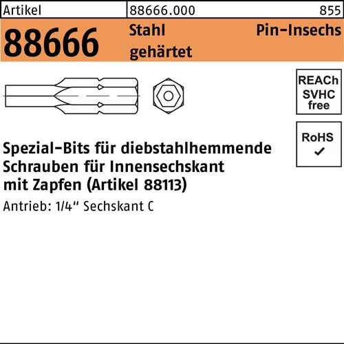 Bit R 88666 Innen-6kt Zapfen SW5 /M 8 Stahl gehärtet 1 Stück