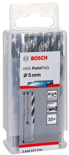 Bosch Metallspiralbohrer PointTeQ DIN388 Arbeits-L.52mm D.5mm Typ N 10St.