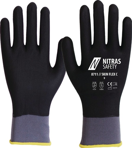 Handschuhe SKIN FLEX 3D Gr.8 grau/schwarz EN 388,EN 407 PSA II 12 NITRAS