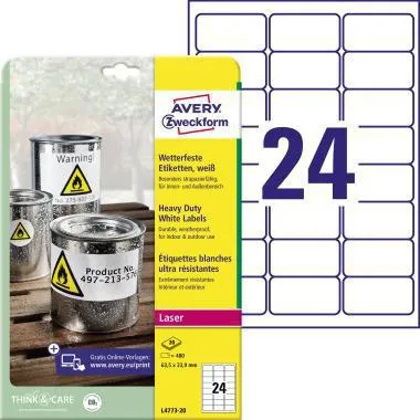 Avery Zweckform Folienetikett L4773-20 63,5x33,9mm 480 St./Pack.