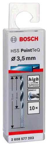 Bosch Metallspiralbohrer PointTeQ DIN388 Arbeits-L.39mm D.3,5mm Typ N 10St.