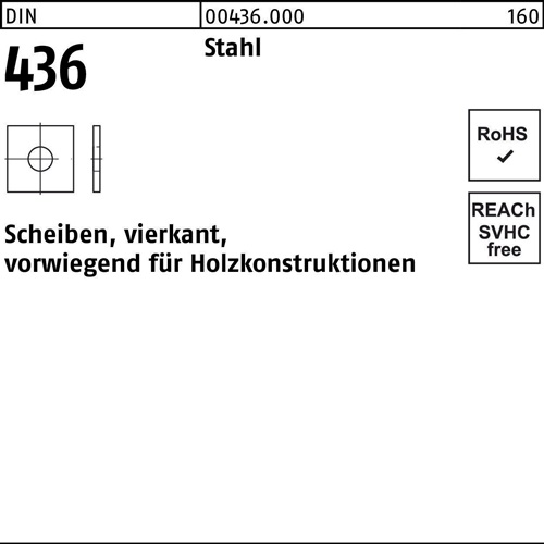 Unterlegscheibe DIN 436 vierkant 30x 90x 6 Stahl 25 Stück