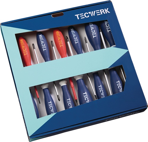 TECWERK Schraubendrehersatz XXL 13-tlg.Schlitz/PH/PZD/TX Mehrkomponentengriffe 
