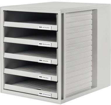 HAN Schubladenbox 1401-11 DIN A4 5Schubfächer PS lichtgrau/lichtgrau
