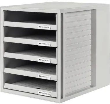 HAN Schubladenbox 1401-11 DIN A4 5Schubfächer PS lichtgrau/lichtgrau
