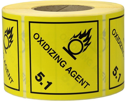 Etiketten Maße 100x100mm Papier gelb Aufdruck Oxidizing Agent TRANSPAK