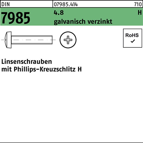 Linsenschraube DIN 7985 PH M3x10-H 4.8 galv.verz. 2000St.